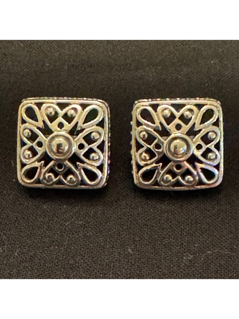 Sterling Silver 925 Filigree Scroll Heart Style Stud Earrings Size 0.5" Length